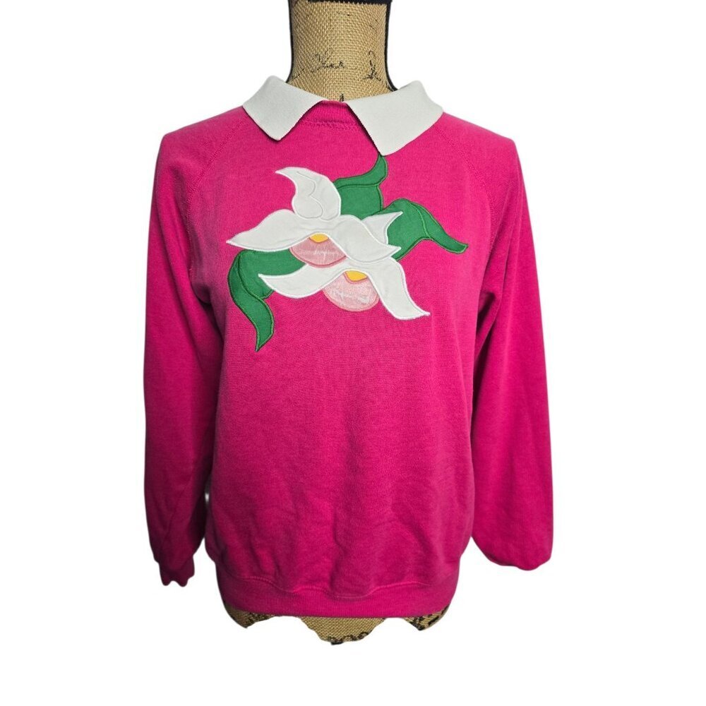 Vintage Hanes Hot Pink Grannycore Collared Sweatshirt
